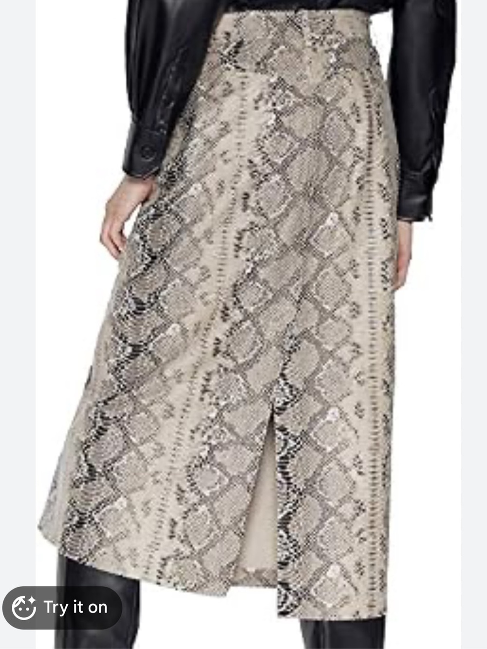 Snake Print Midi Skirt in Beige and Black